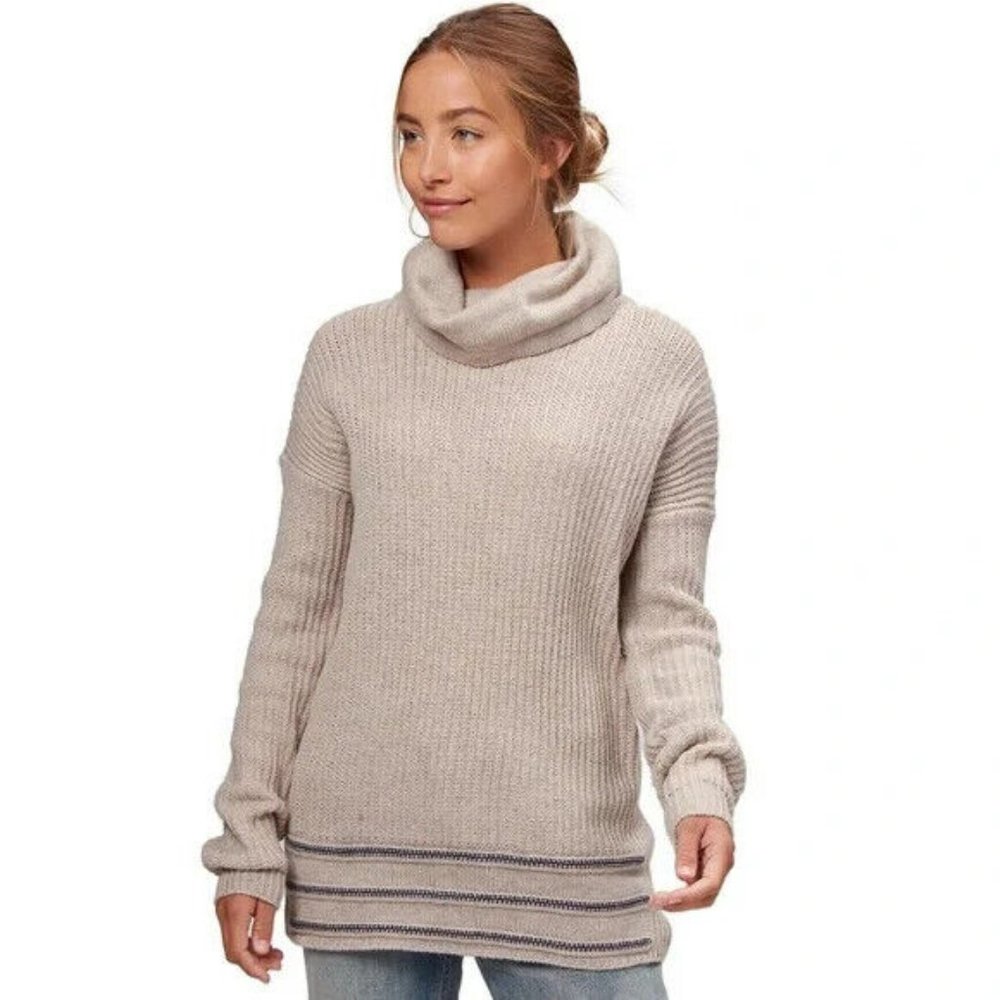 prAna Sweater M Funen Loop Tunic Tan Ribbed Turtleneck